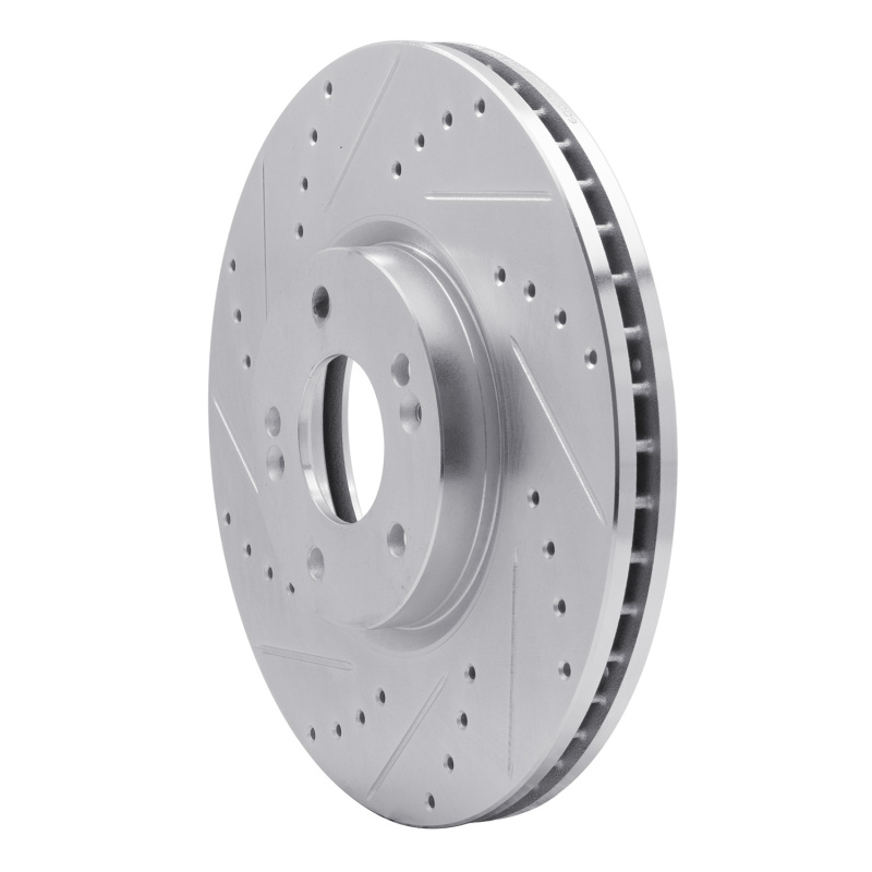 Hyundai Veracruz Brake Rotor (1) - Front Left - R1 Concepts - Drilled & Slotted - Silver - `07-`12
